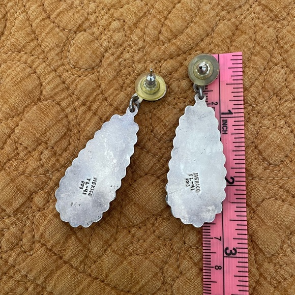 Vtg Taxco Multicolor Inlay Drop Earrings Sterling Silver Southwest Frida Kahlo - Picture 8 of 9